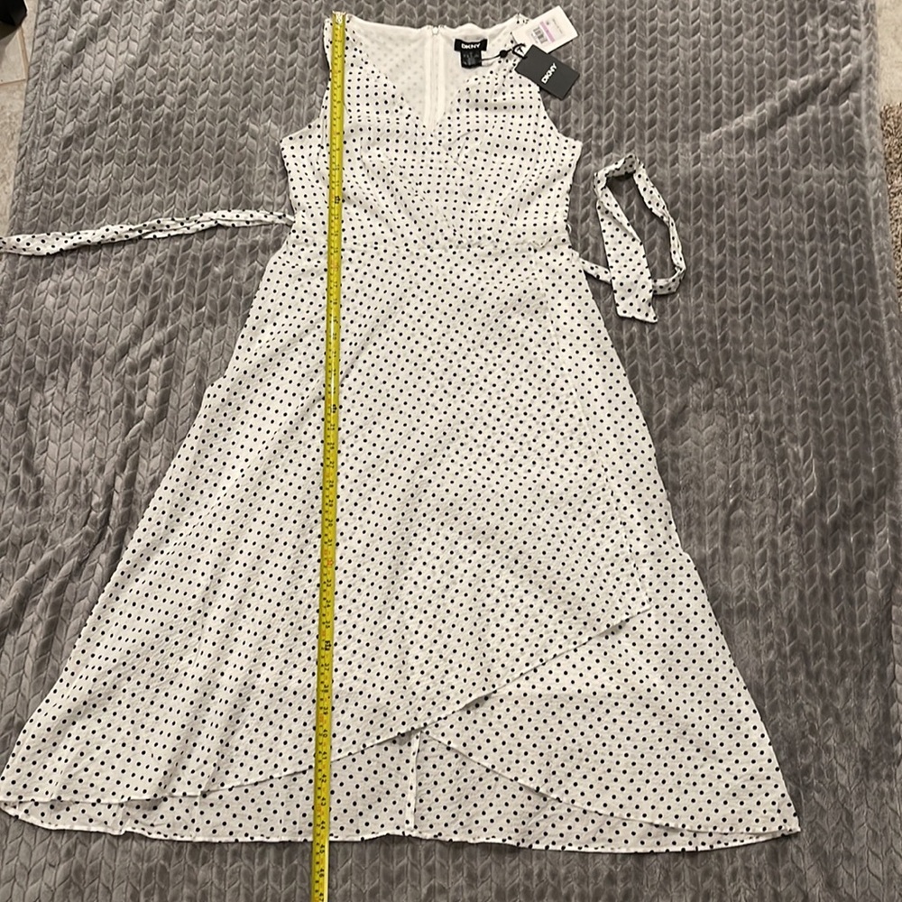 NWT DKNY Midi Faux Wrap Chiffon/crepe Black & White Dress - Picture 8 of 12